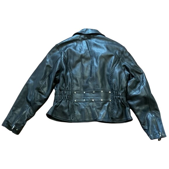 Women's Black Genuine Leather Motorcycle Jacket Size M Biker Zip Terminator - Picture 3 of 7